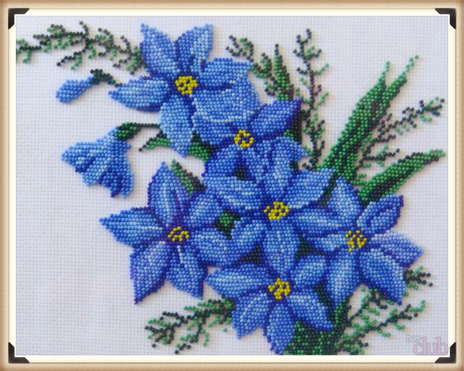 Вышивание букета синих цветов из бисера: мастер-класс